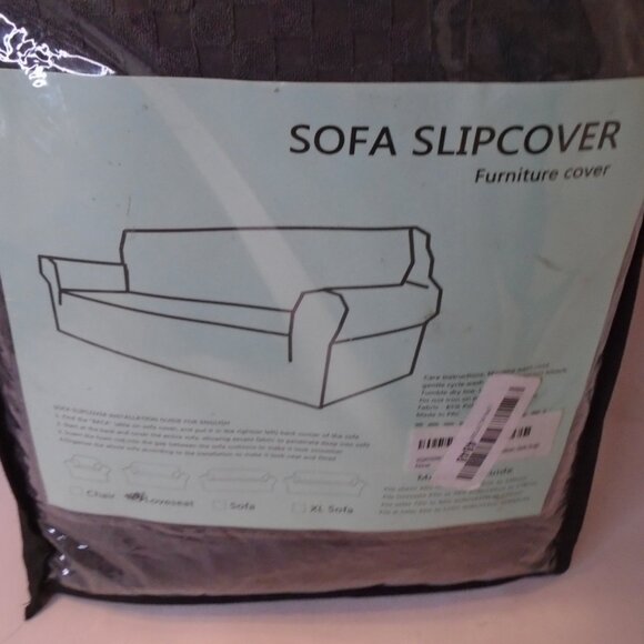 Stretch Sofa Slipcover Loveseat Dark Grey Furniture Cover Checkered Pattern 3491 - Picture 4 of 5